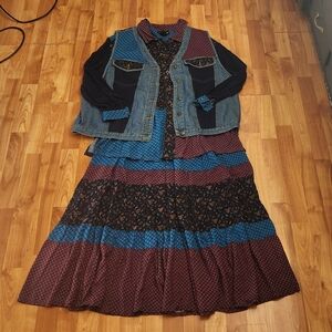 Vintage Carole Little Multicolor Bohemian Paisley Maxi 3pc Set